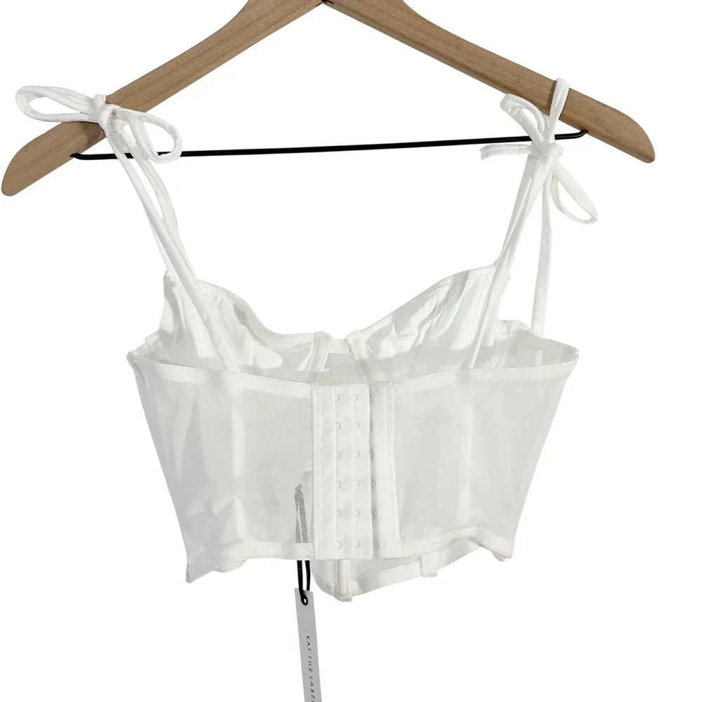 Kat The‎ Label Femme Bustier Bone Bodice Mesh Crop Top White Extra Small Corset